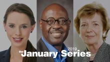 Three photos side-by-side of speakers: Rachel Denhollander, Willie Jennings, Mary Robinson