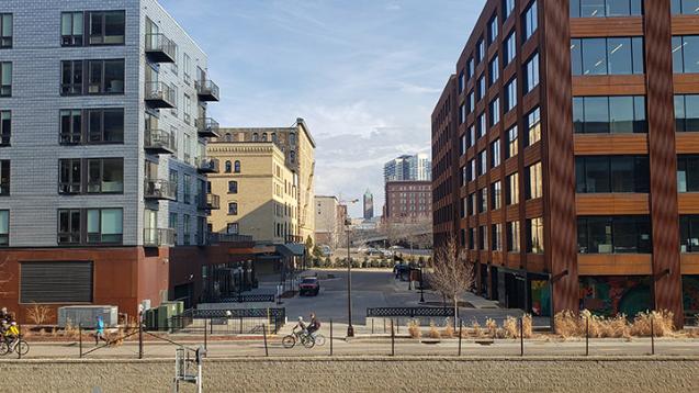 Urban landscape in Minneapolis's North Loop neighborhood