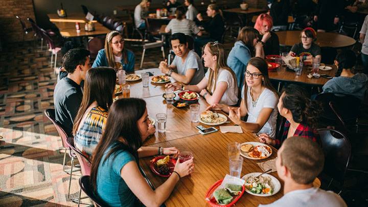 Students eating at campus dining hall