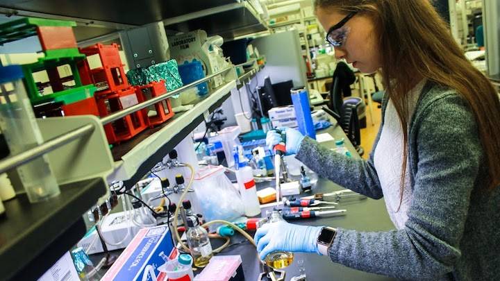 Two students working in the science lab