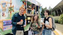 Students with free desserts.