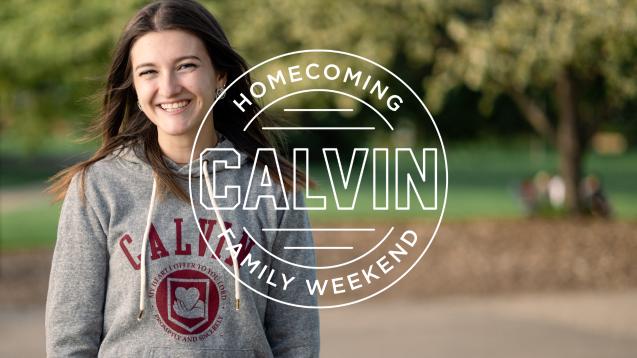 Woman smiling in gray Calvin sweatshirt