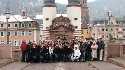 Ned Nielsen with students in a study abroad program.