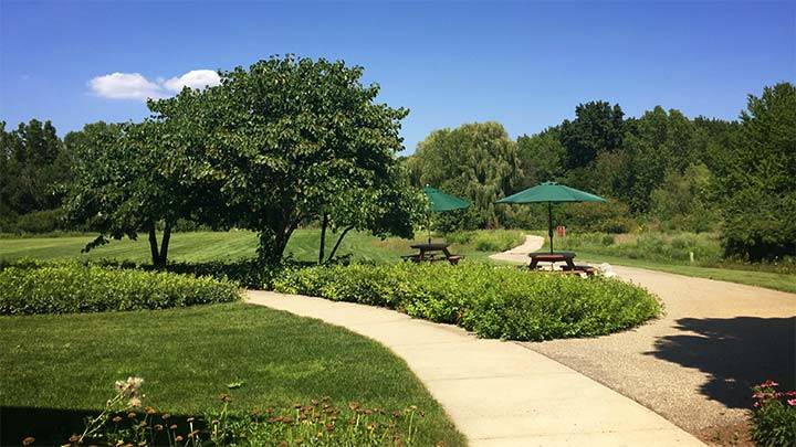 The Prince Conference Center's outdoor patio overlooking the nature preserve.