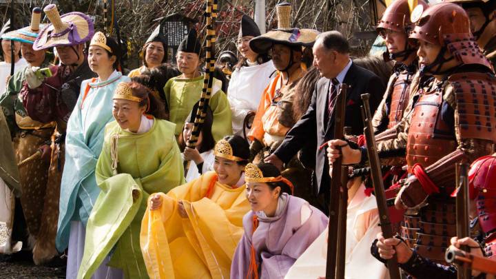 A group of people in traditional garb