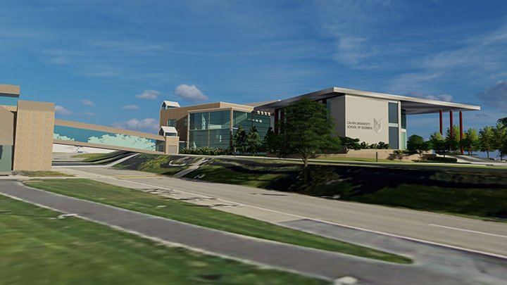 A rendering of a new business school building